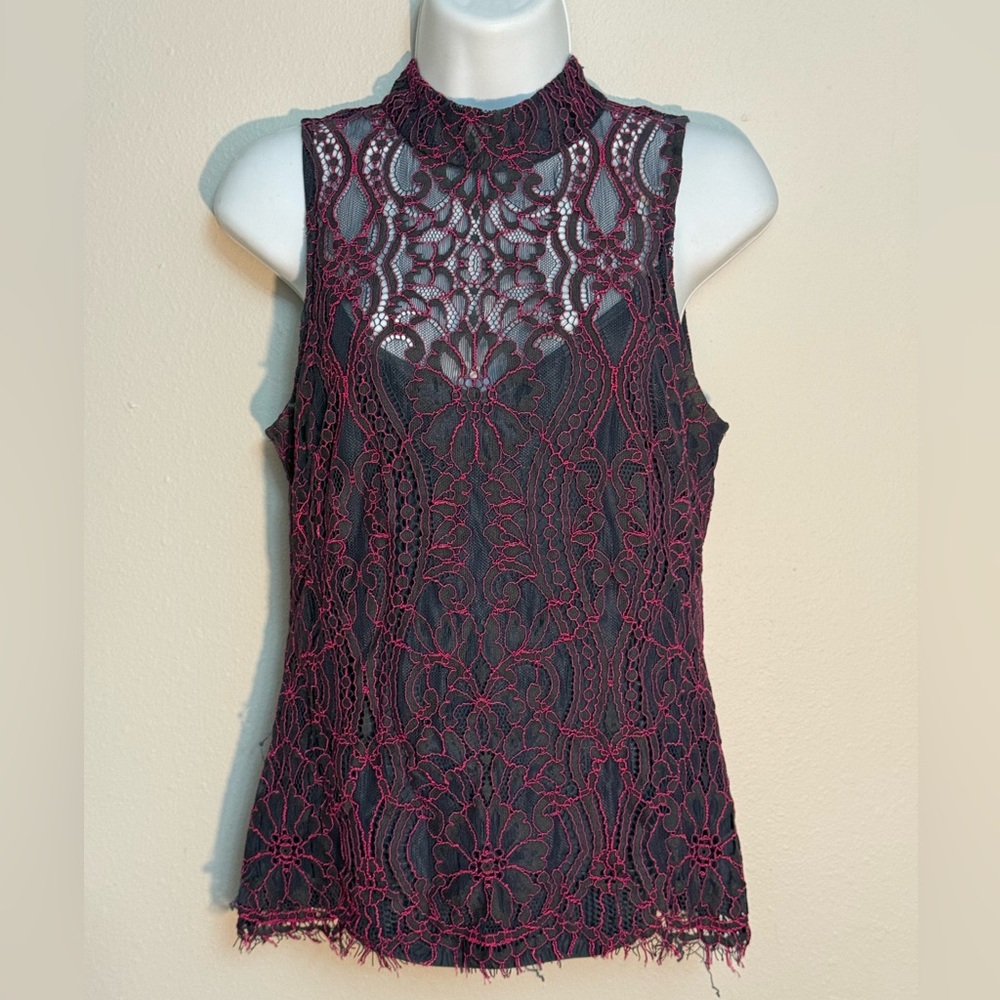 White House Black Market Black and Red Lace Top